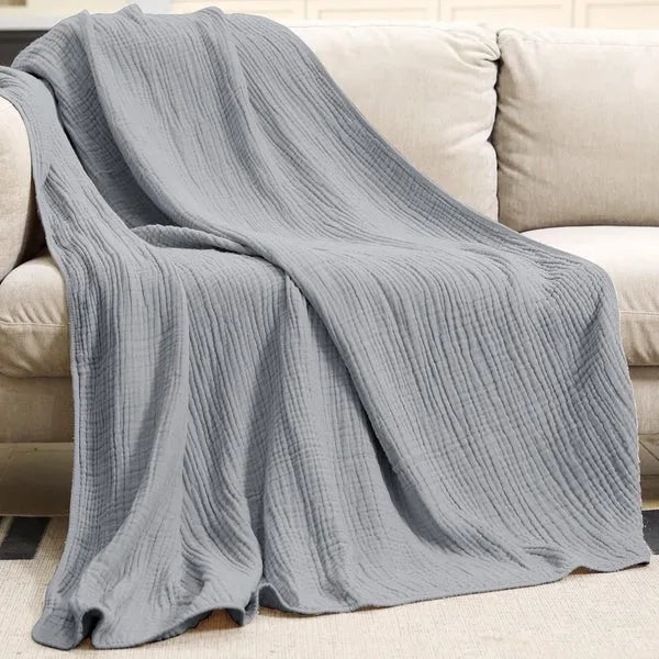 Leichte Musselin-Decke aus Baumwolle mit Knitterstruktur als Plaid für Sofa und Bett, Ansicht 10