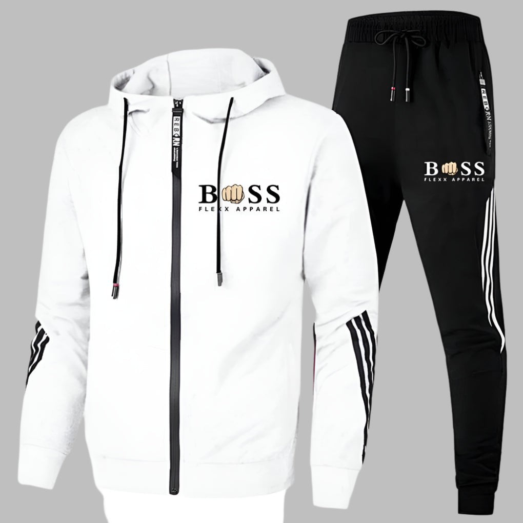 Leichter Trainingsanzug für Herren aus atmungsaktivem Polyester mit Kapuzenjacke und Jogginghose in Weiß
