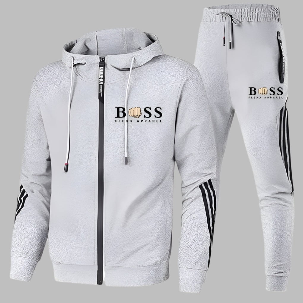Leichter Trainingsanzug für Herren aus atmungsaktivem Polyester mit Kapuzenjacke und Jogginghose in Grau