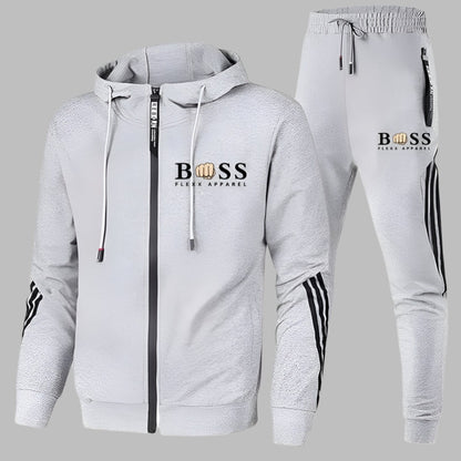 Leichter Trainingsanzug für Herren aus atmungsaktivem Polyester mit Kapuzenjacke und Jogginghose in Grau