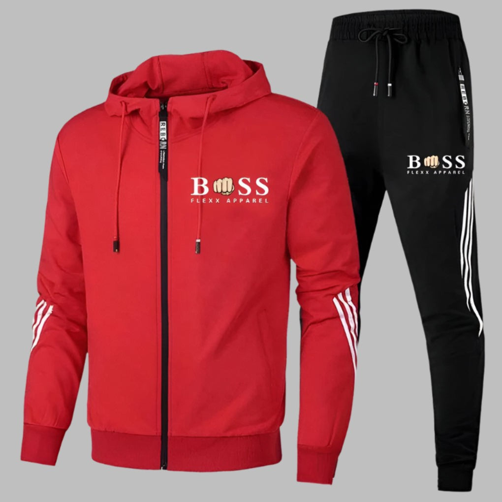 Leichter Trainingsanzug für Herren aus atmungsaktivem Polyester mit Kapuzenjacke und Jogginghose in Rot