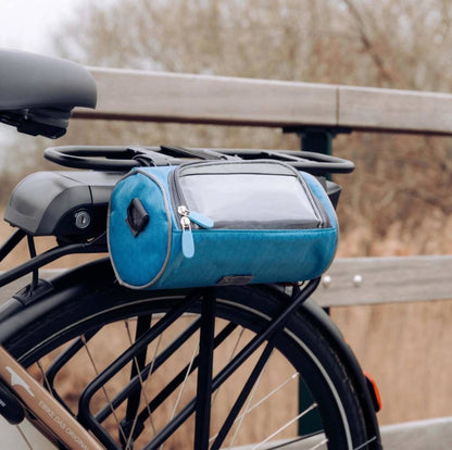 Lenkertasche für das Fahrrad mit Touchscreen-Handyfenster, Klettbefestigung und wasserabweisendem Stoff in Blau