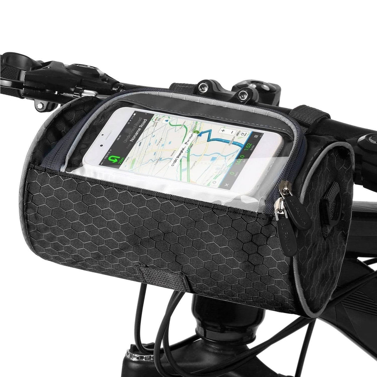Lenkertasche für das Fahrrad mit Touchscreen-Handyfenster, Klettbefestigung und wasserabweisendem Stoff, Ansicht 4
