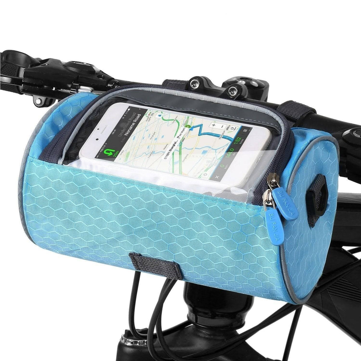 Lenkertasche für das Fahrrad mit Touchscreen-Handyfenster, Klettbefestigung und wasserabweisendem Stoff, Ansicht 5