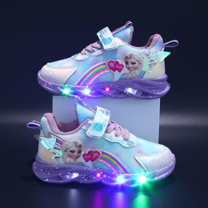 Leuchtende Kinder-Sneaker mit LED-Sohle, Klettverschluss und Regenbogen-Glitzer in Lila 2