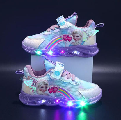 Leuchtende Kinder-Sneaker mit LED-Sohle, Klettverschluss und Regenbogen-Glitzer in Lila 2