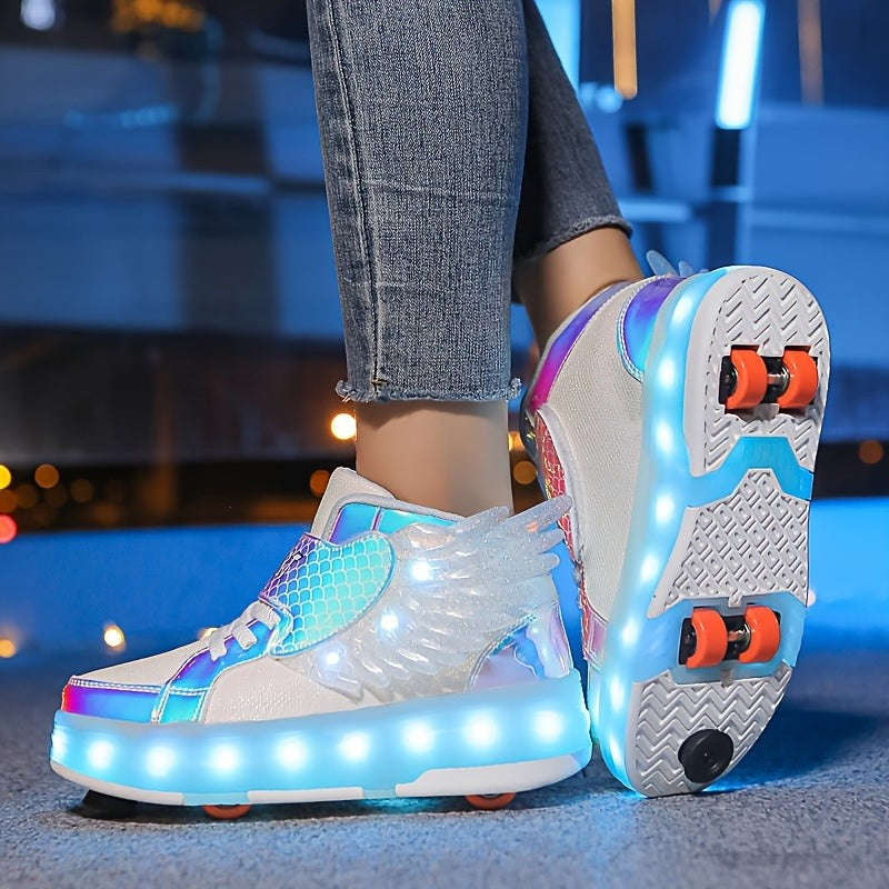 Leuchtende Rollschuh-Sneaker mit Flügeln, LED-Sohle und USB-Ladefunktion für Kinder und Teenager, Ansicht 4