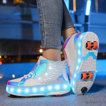 Leuchtende Rollschuh-Sneaker mit Flügeln, LED-Sohle und USB-Ladefunktion für Kinder und Teenager, Ansicht 4