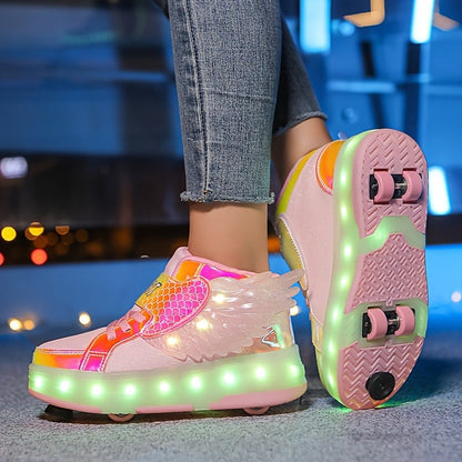 Leuchtende Rollschuh-Sneaker mit Flügeln, LED-Sohle und USB-Ladefunktion für Kinder und Teenager, Ansicht 6