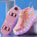 Leuchtende Rollschuh-Sneaker mit Flügeln, LED-Sohle und USB-Ladefunktion für Kinder und Teenager
