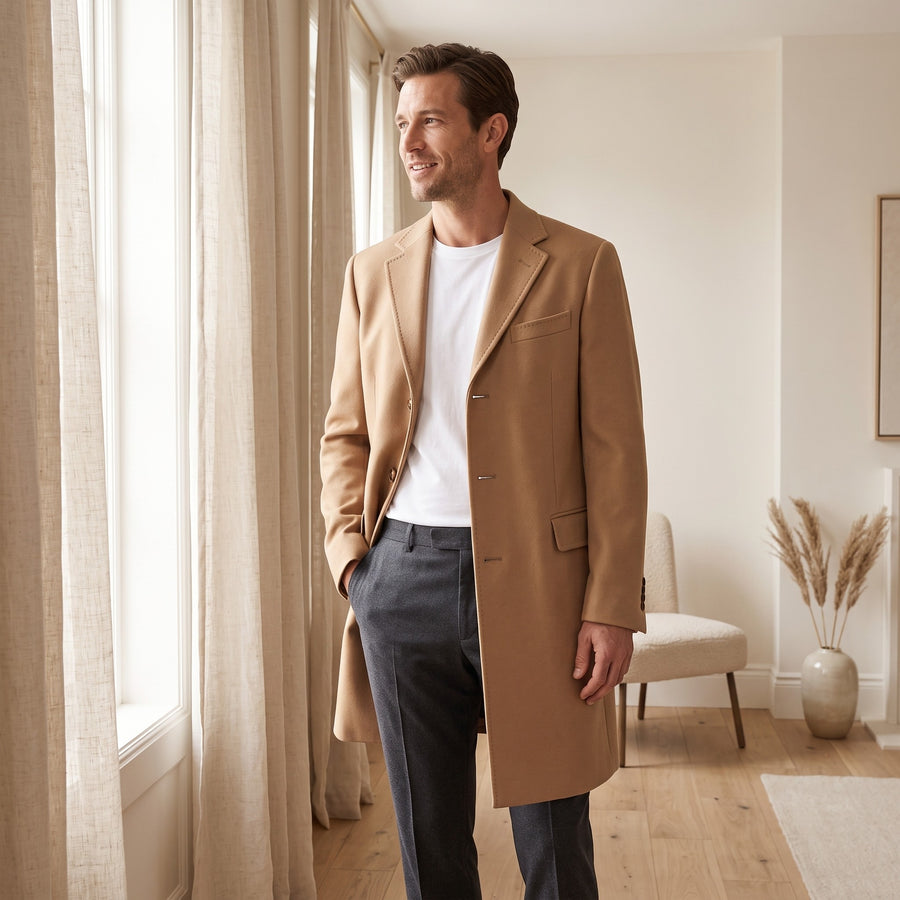 Einreihiger Herren-Wollmantel mit Reverskragen und Pattentaschen für Büro und Winter