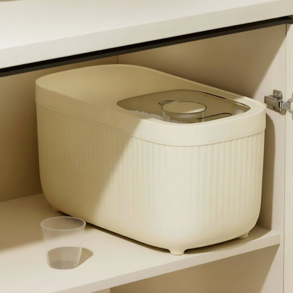 Luftdichte Futterbox aus BPA-freiem Kunststoff mit Silikondichtung für Trockenfutter in Creme