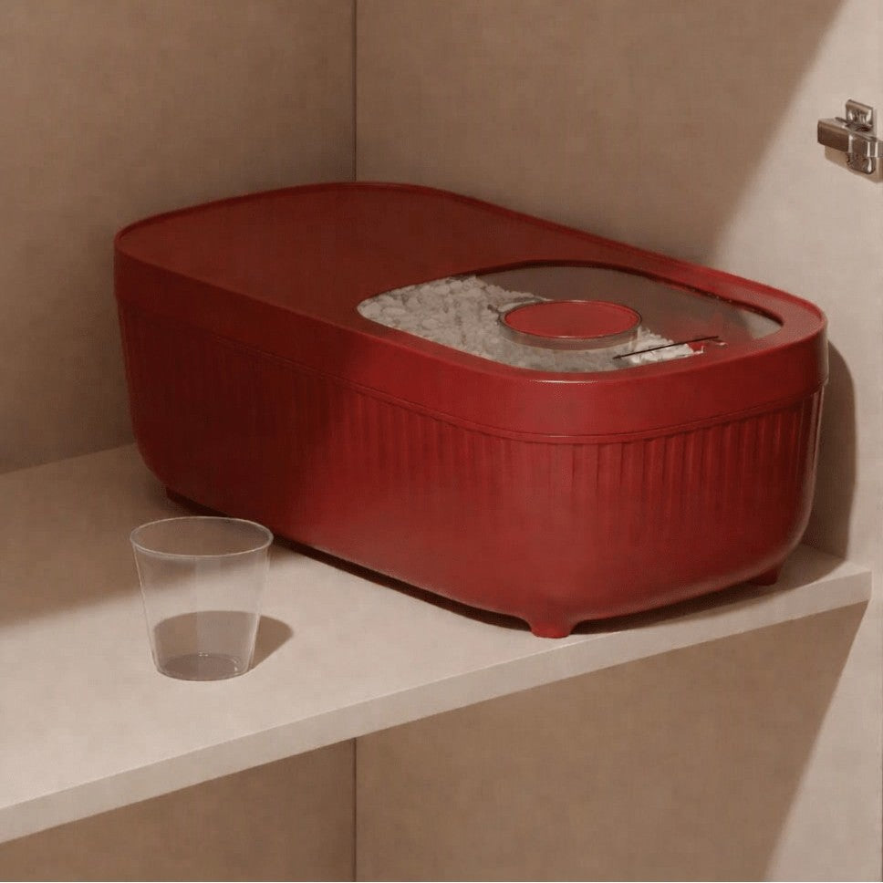 Luftdichte Futterbox aus BPA-freiem Kunststoff mit Silikondichtung für Trockenfutter in Rot