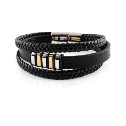 Mehrreihiges Herrenarmband aus geflochtenem Leder mit Magnetverschluss und Metallelementen, Ansicht 6