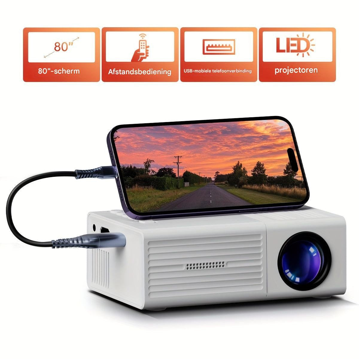 Mini-Beamer mit 3000 Lumen, HDMI- und USB-Anschluss für Heimkino, Gaming und unterwegs, Ansicht 2