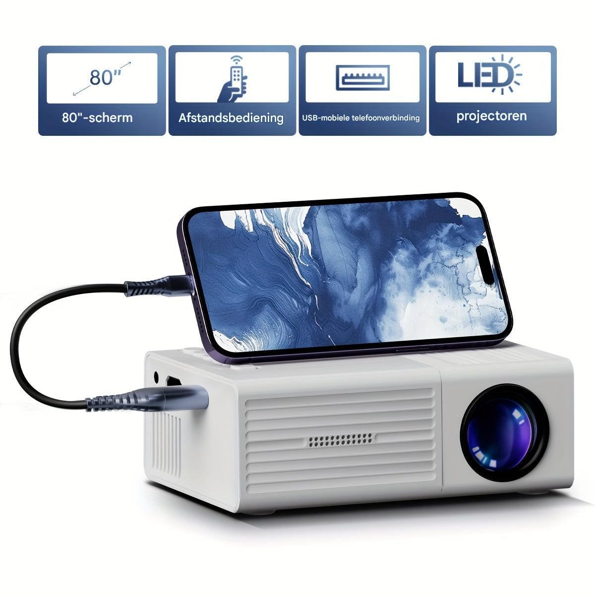 Mini-Beamer mit 3000 Lumen, HDMI- und USB-Anschluss für Heimkino, Gaming und unterwegs, Ansicht 3