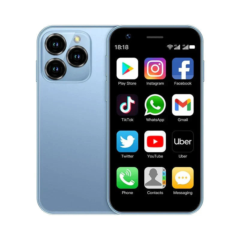 Mini-Smartphone mit 3-Zoll-Display, Dual-SIM, Android, GPS und USB-C in Blau