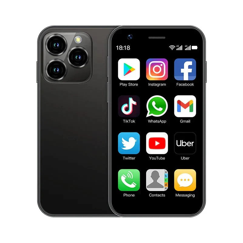 Mini-Smartphone mit 3-Zoll-Display, Dual-SIM, Android, GPS und USB-C in Schwarz
