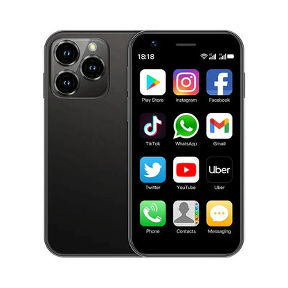 Mini-Smartphone mit 3-Zoll-Display, Dual-SIM, Android, GPS und USB-C in Schwarz