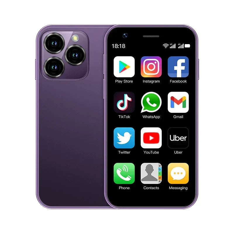Mini-Smartphone mit 3-Zoll-Display, Dual-SIM, Android, GPS und USB-C in Lila
