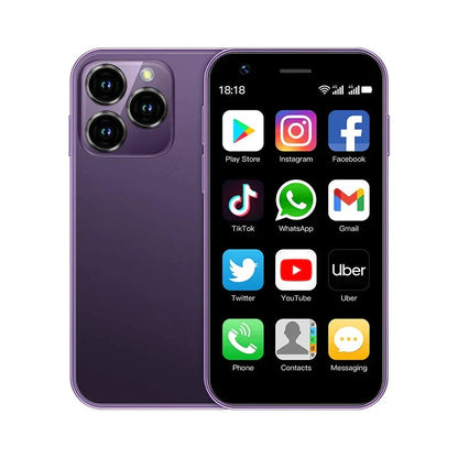 Mini-Smartphone mit 3-Zoll-Display, Dual-SIM, Android, GPS und USB-C in Lila