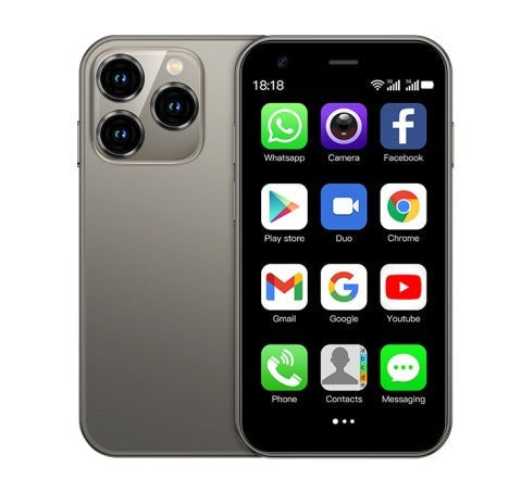 Mini-Smartphone mit 3-Zoll-Display, Dual-SIM, Android, GPS und USB-C in Silber