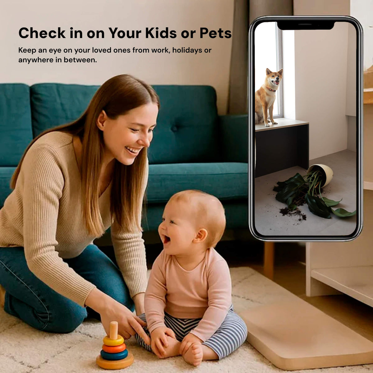 Mini-WLAN-Kamera mit 1080p, Audio und App-Zugriff für Kinderzimmer und Haustiere, Ansicht 6