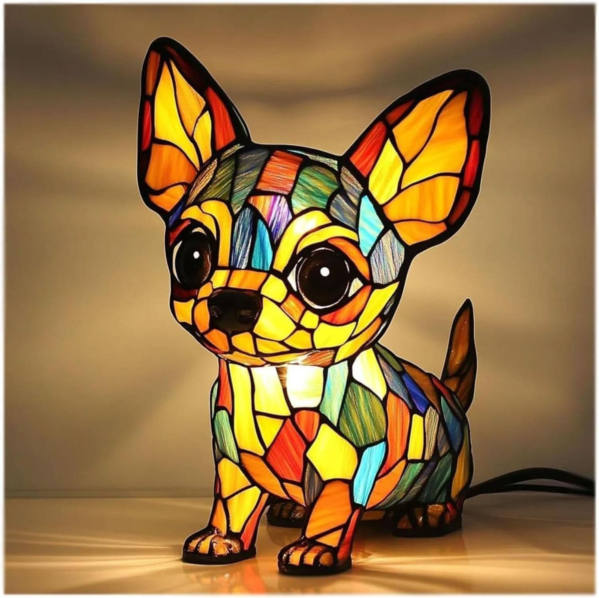 Nachtlicht in Tierform aus Kunstharz in Buntglas-Optik mit USB-Kabel und Schalter, Ansicht 10