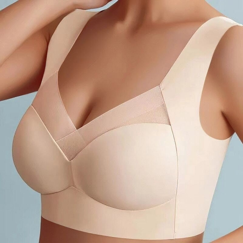 Nahtloser BH ohne Bügel mit flexiblen Einlagen und breiten Trägern in Beige