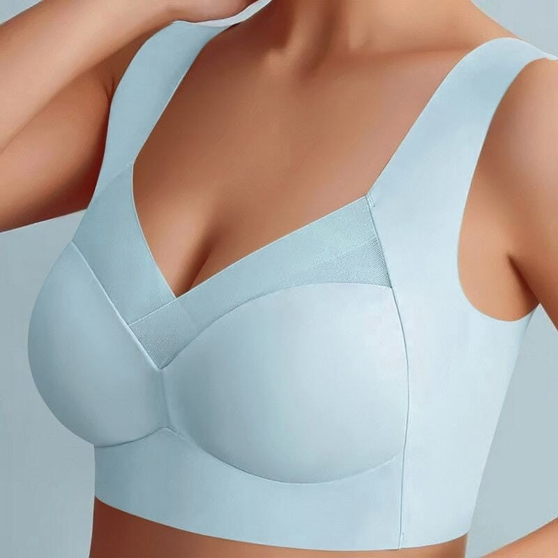 Nahtloser BH ohne Bügel mit flexiblen Einlagen und breiten Trägern in Hellblau
