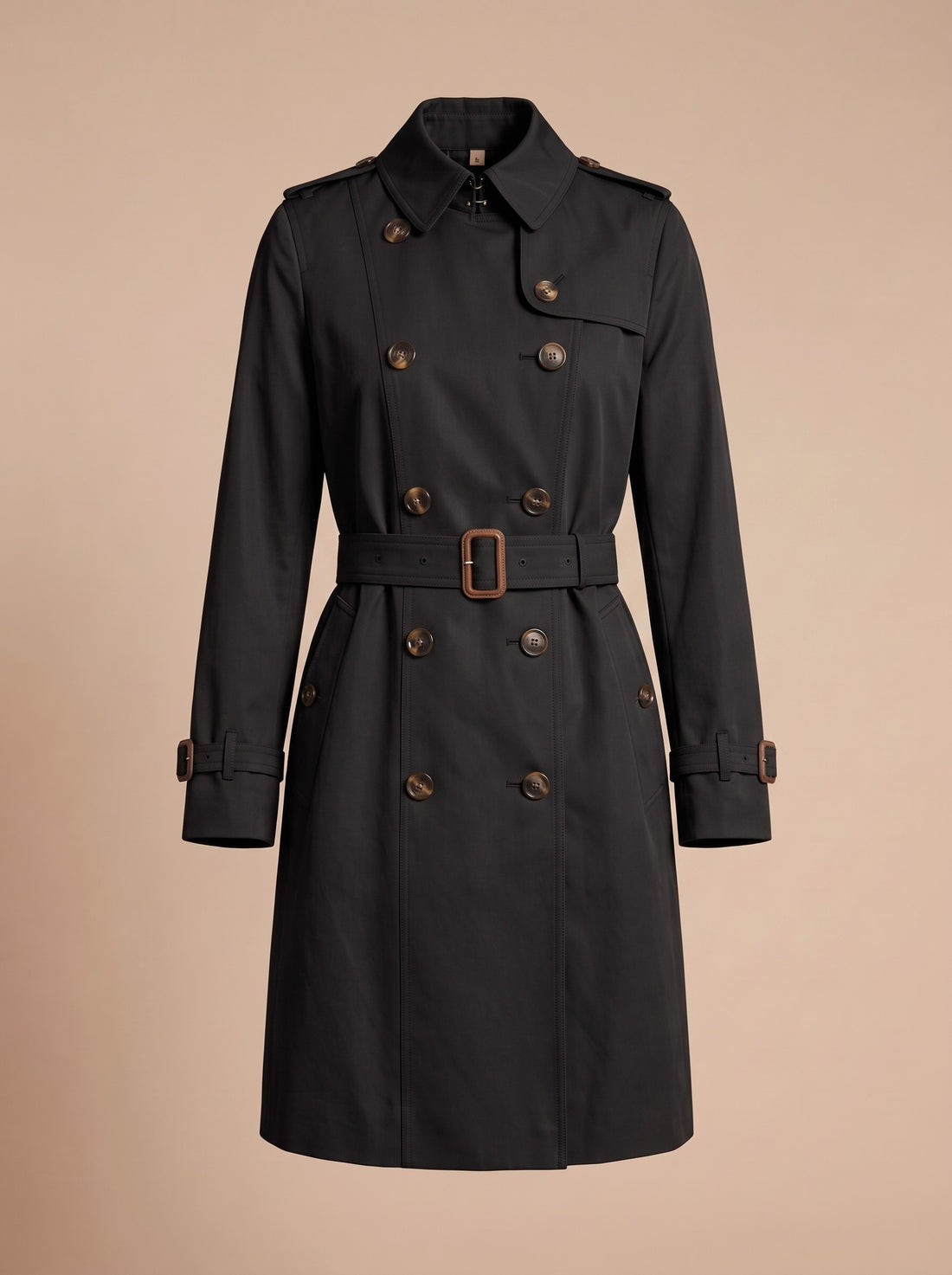 Zweireihiger Damen-Trenchcoat aus Baumwoll-Gabardine mit Gürtel