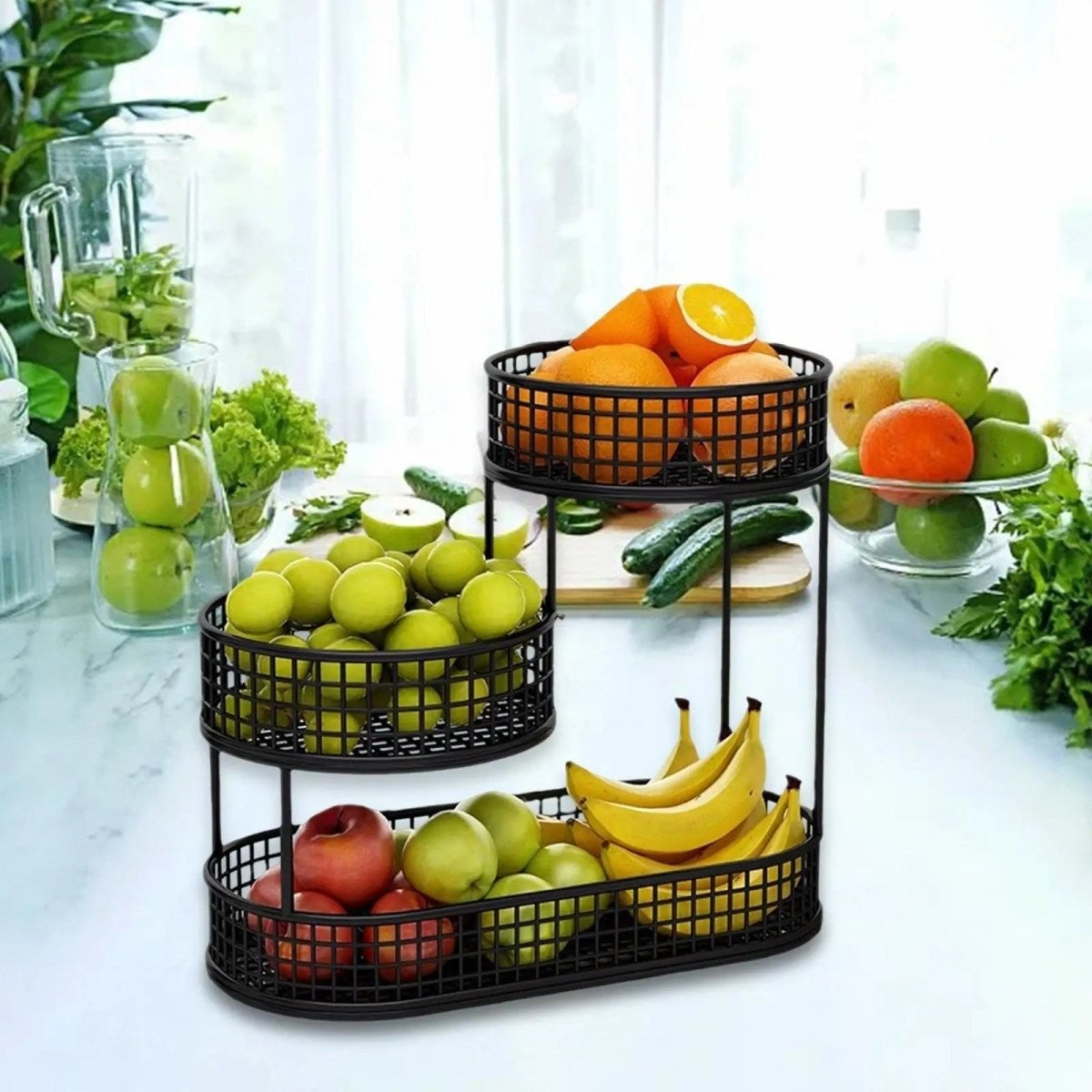 Obstetagere aus pulverbeschichtetem Metall mit 3 Ebenen für Obst, Gemüse und Snacks, Ansicht 6