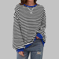 Oversize Damen-Sweatshirt mit Retro-Streifen, Rundhals und Kontrastbündchen