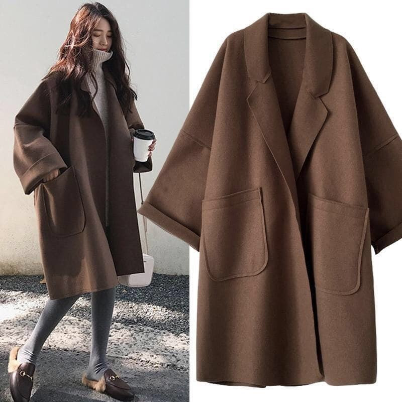 Oversized Damen-Mantel aus Wollmischung mit Reverskragen und aufgesetzten Taschen, Ansicht 3
