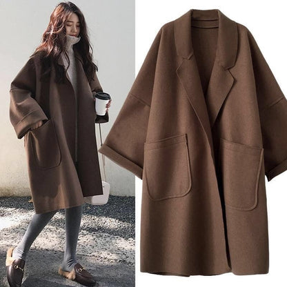 Oversized Damen-Mantel aus Wollmischung mit Reverskragen und aufgesetzten Taschen, Ansicht 3