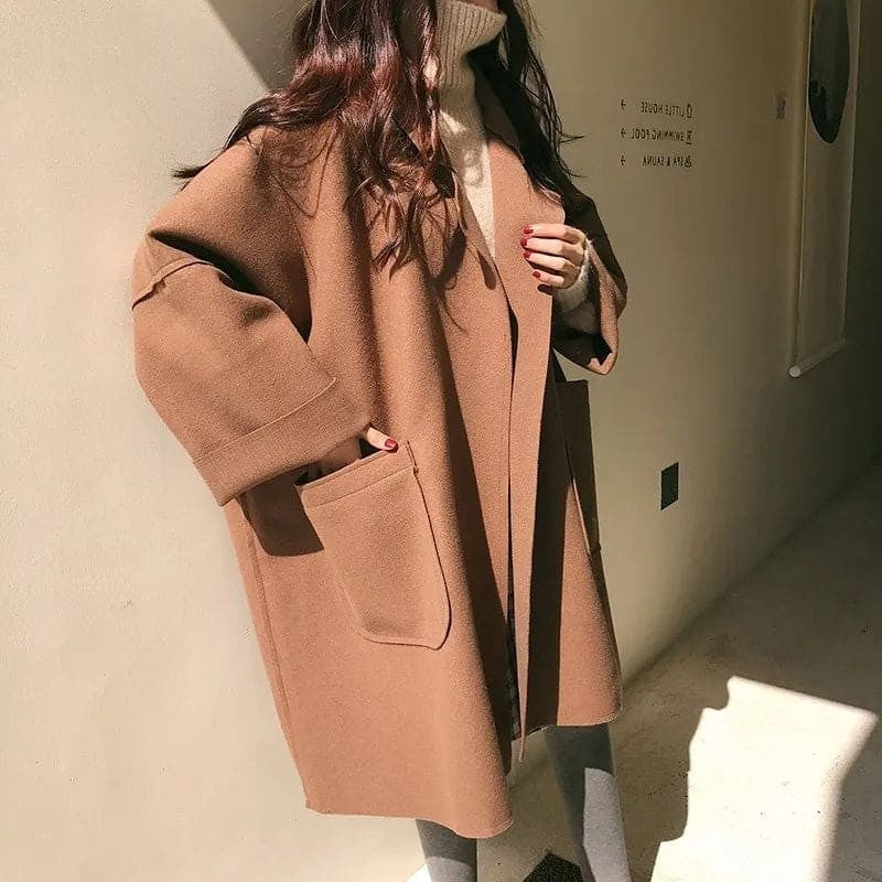 Oversized Damen-Mantel aus Wollmischung mit Reverskragen und aufgesetzten Taschen, Ansicht 5