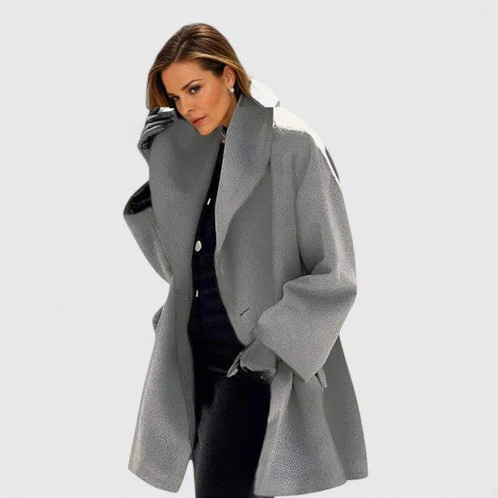 Oversized Damen-Mantel mit großem Schalkragen und weiten Ärmeln, winddicht in Grau