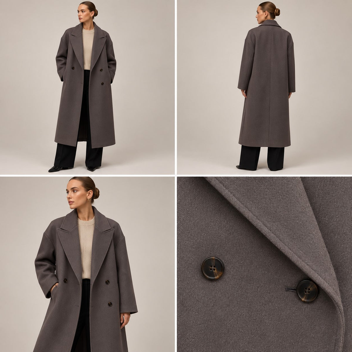 Oversized Damen-Mantel zweireihig mit Reverskragen und Rückenschlitz für Frühling und Herbst, Ansicht 3