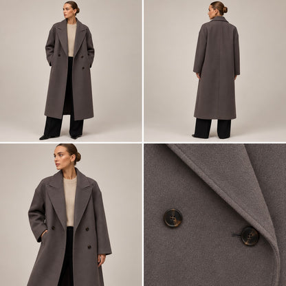 Oversized Damen-Mantel zweireihig mit Reverskragen und Rückenschlitz für Frühling und Herbst, Ansicht 3