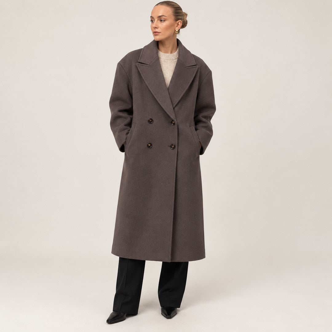 Oversized Damen-Mantel zweireihig mit Reverskragen und Rückenschlitz für Frühling und Herbst, Ansicht 4