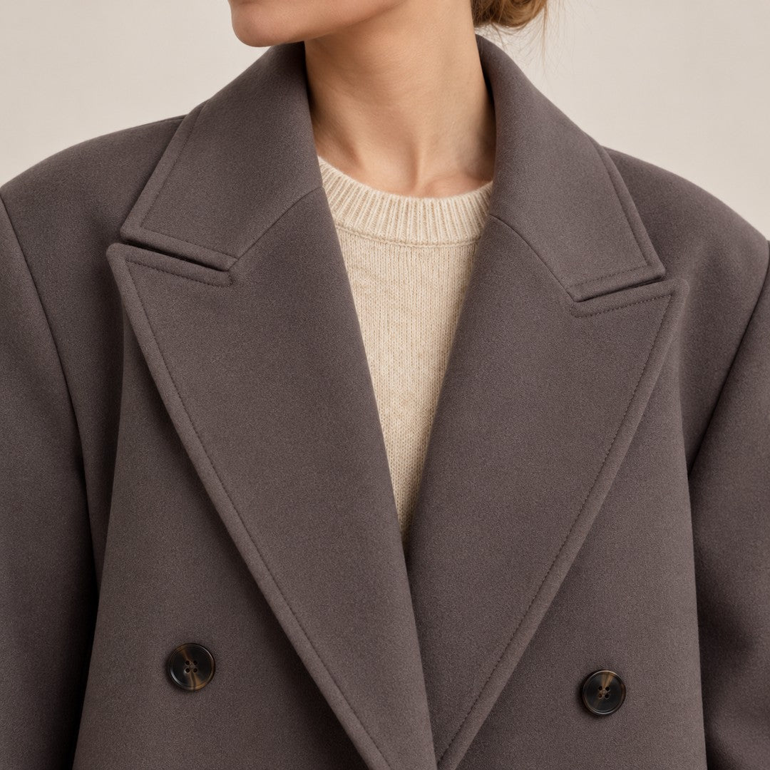 Oversized Damen-Mantel zweireihig mit Reverskragen und Rückenschlitz für Frühling und Herbst, Ansicht 5