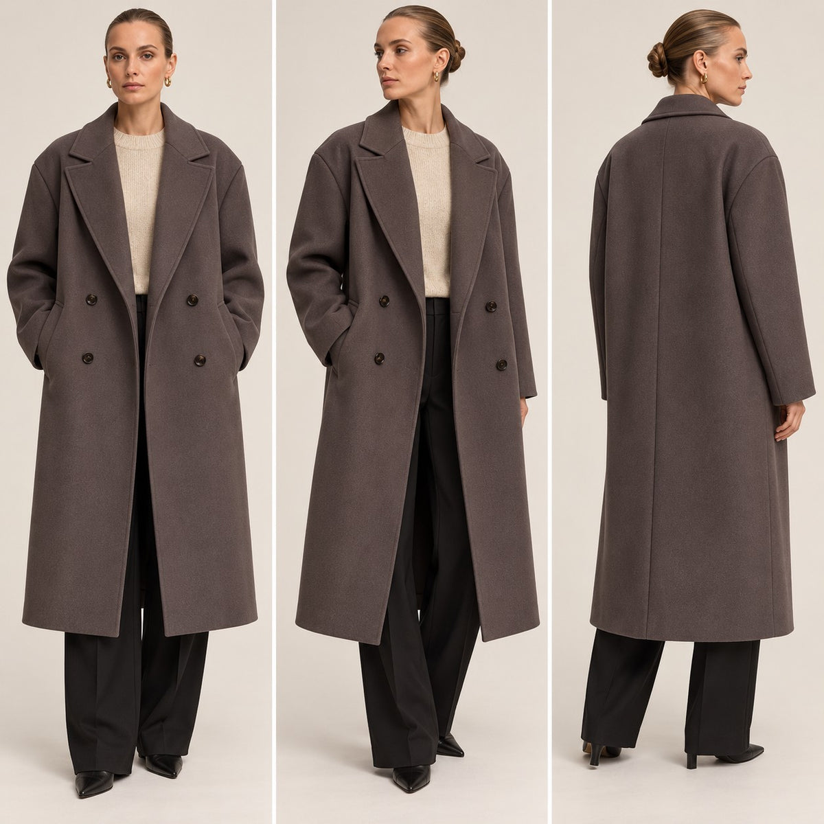 Oversized Damen-Mantel zweireihig mit Reverskragen und Rückenschlitz für Frühling und Herbst, Ansicht 8