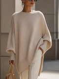 Oversized Damen-Pullover aus Wollmischung mit Rundhals und asymmetrischem Saum