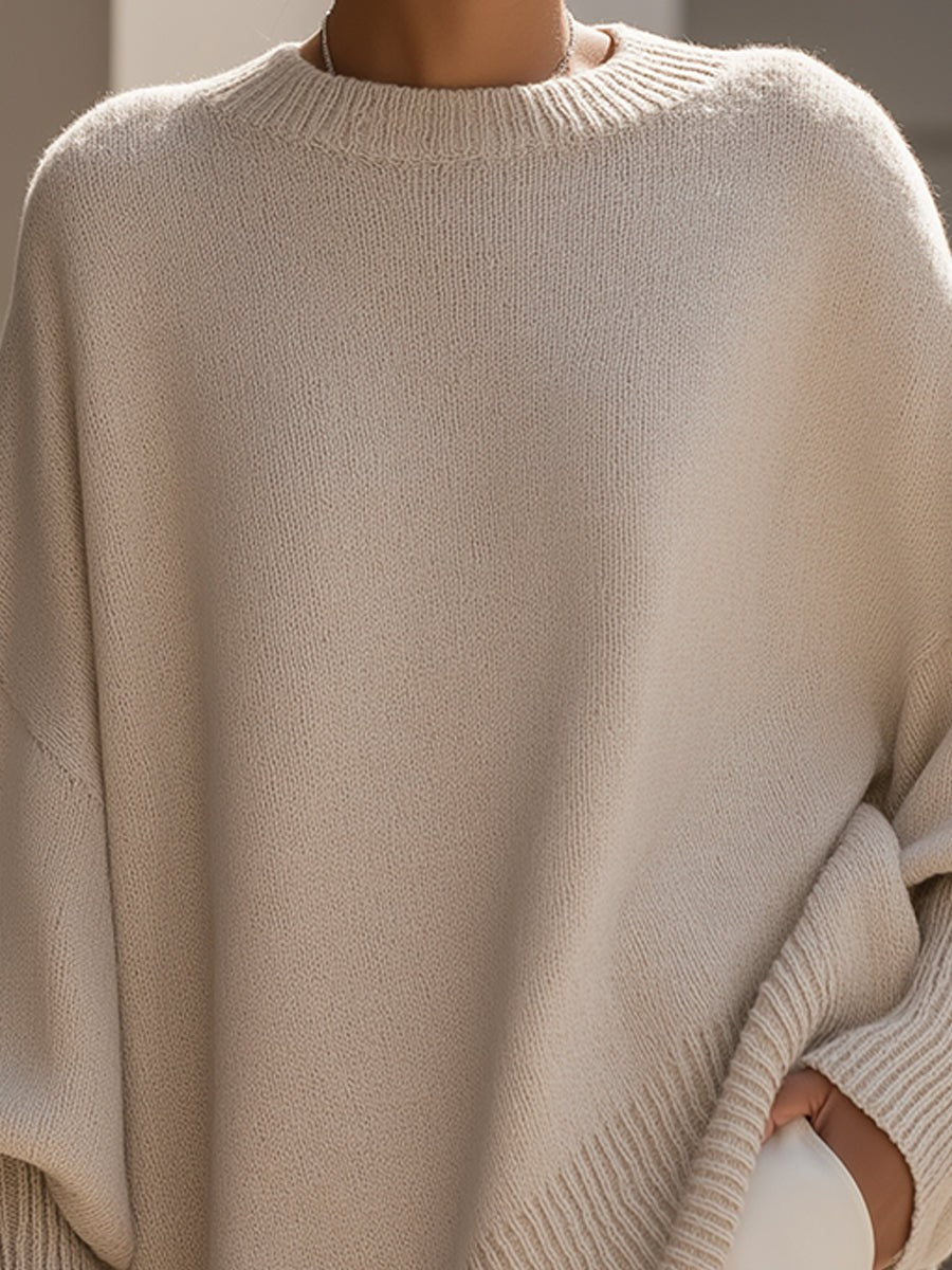 Oversized Damen-Pullover aus Wollmischung mit Rundhals und asymmetrischem Saum, Ansicht 8