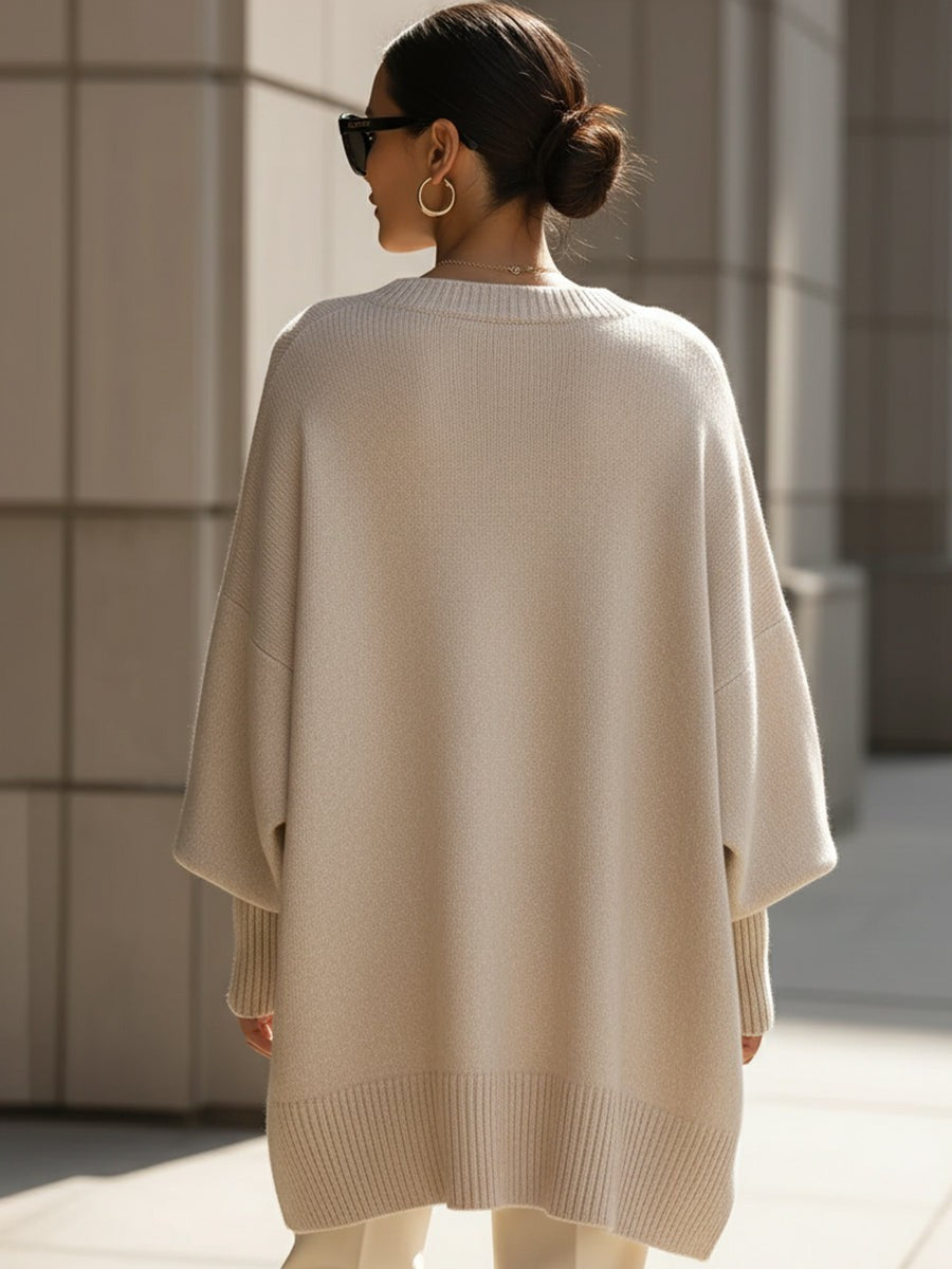 Oversized Damen-Pullover aus Wollmischung mit Rundhals und asymmetrischem Saum, Ansicht 10