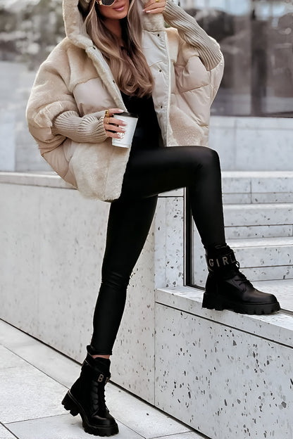 Oversized Damen-Steppjacke mit Kunstfellkapuze, Kunstfellfront und Strickbündchen für den Winter, Ansicht 9
