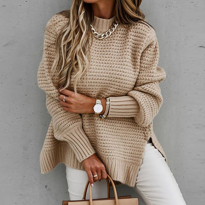 Oversized Damen-Strickpullover mit Stehkragen, Seitenschlitzen und längerem Rücken, Ansicht 7