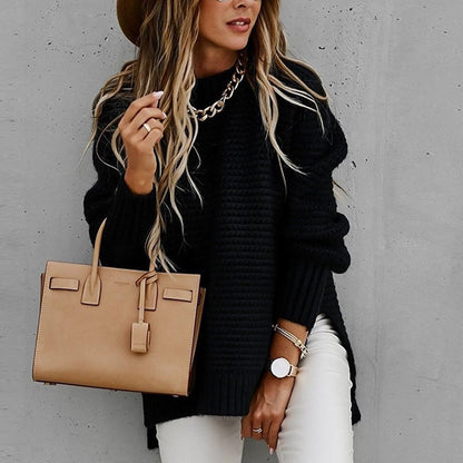 Oversized Damen-Strickpullover mit Stehkragen, Seitenschlitzen und längerem Rücken, Ansicht 9