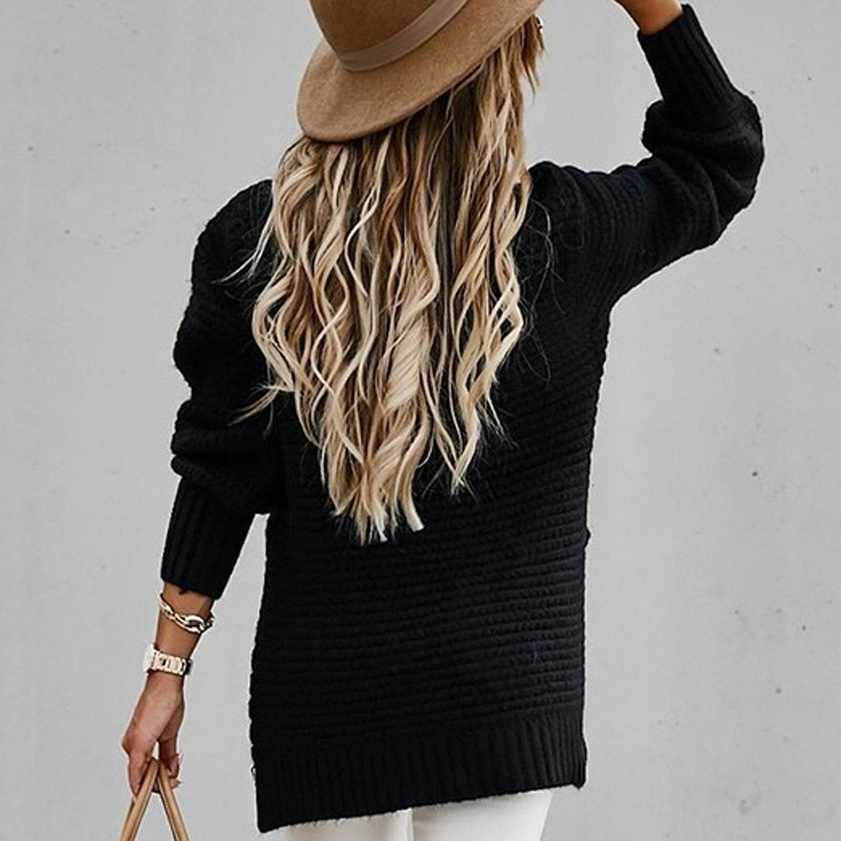 Oversized Damen-Strickpullover mit Stehkragen, Seitenschlitzen und längerem Rücken, Ansicht 10