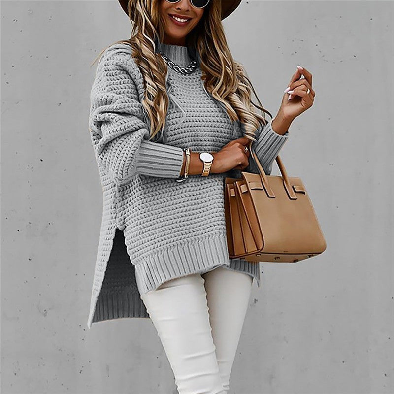 Oversized Damen-Strickpullover mit Stehkragen, Seitenschlitzen und längerem Rücken, Ansicht 12